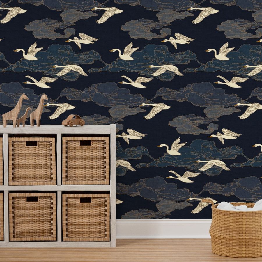 The Wild Swans {Midnight} - large scale Wallpaper | Spoonflower