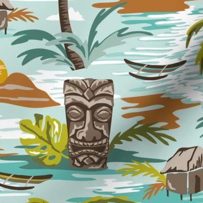 Lost Paradise - Mid Century Modern Tiki Aqua Large Scale 