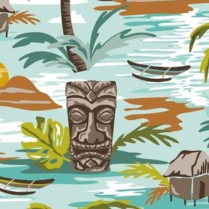Lost Paradise - Mid Century Modern Tiki Aqua Large Scale 