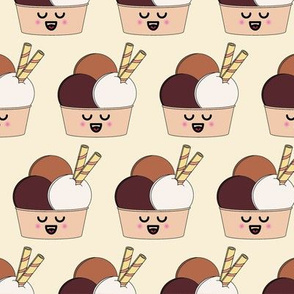 kawaii chocolate ice cream illustration - cute little animated food