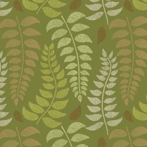 leaf fronds in apple green, tan, beige on olive