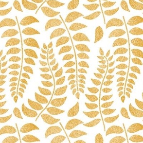 leaf fronds in mustard on white