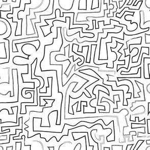 Abstract maze doodle black and white