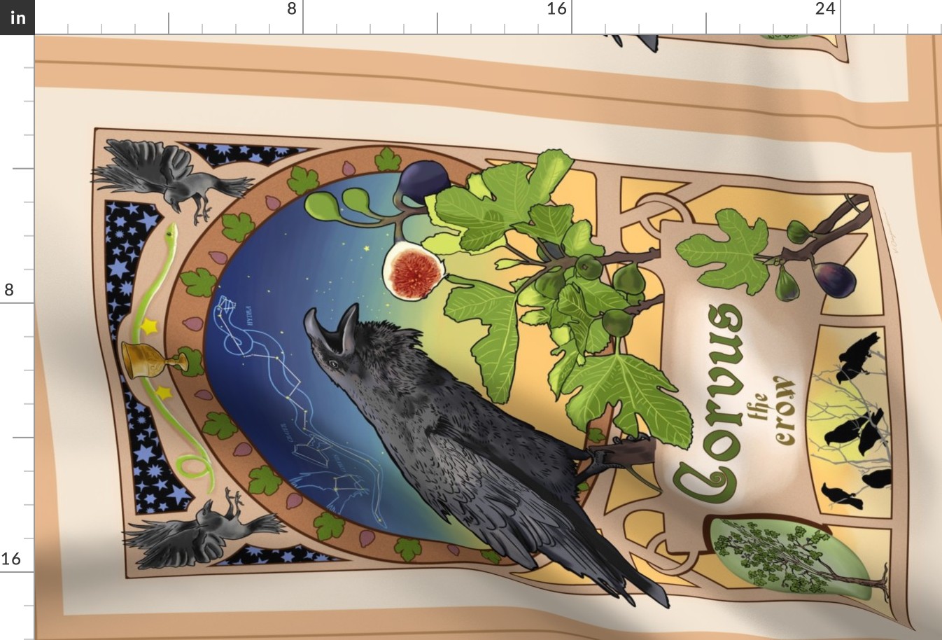 Art Nouveau Crow Tea Towel