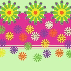 Pink, Yellow and Green Daisies Border