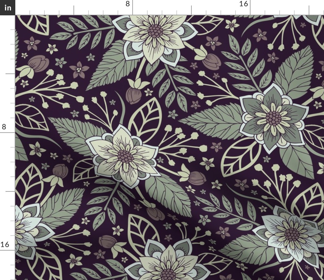 Pretty Purple & Sage Green Floral Pattern