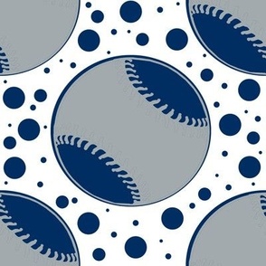 Baseball Polka Dots and Dots in Blue and Gray on White