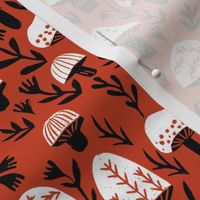 linocut mushrooms fabric // woodland fabric, nature fabric, folk fabric, andrea lauren fabric, block printed fabric, stamp fabric - red