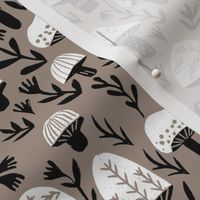 linocut mushrooms fabric // woodland fabric, nature fabric, folk fabric, andrea lauren fabric, block printed fabric, stamp fabric - taupe