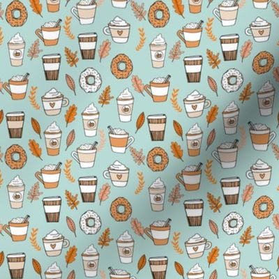 SMALL - pumpkin spice latte fabric coffee and donuts fall autumn traditions lite