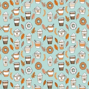 SMALL - pumpkin spice latte fabric coffee and donuts fall autumn traditions lite