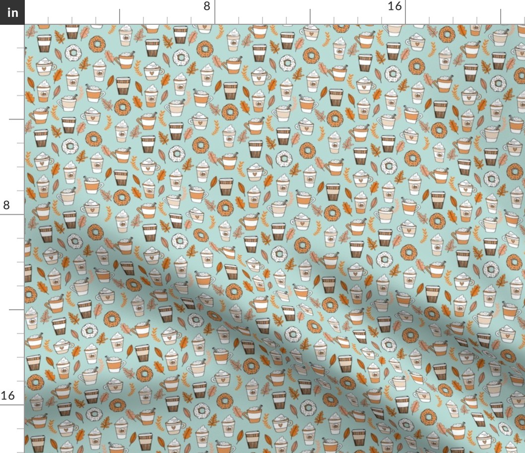 SMALL - pumpkin spice latte fabric coffee and donuts fall autumn traditions lite