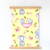 18" Cute elephants and flowers on yellow