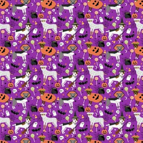 SMALL - pitbull halloween costume dog fabric - cute dogs in costume halloween design candy corn, candy, funny pet fabric- purple