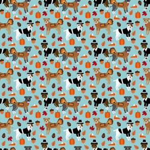 SMALL - pitbull thanksgiving fabric - cute dog, dogs, turkey, holiday, fall autumn, dogs - blue