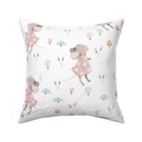 18" Cute baby mouse girl and flowers, mouse fabric, mouse nursery on flower meadow