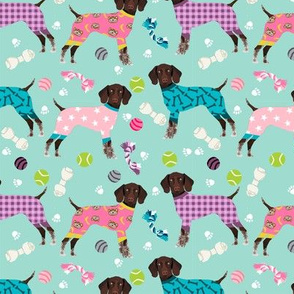 german shorthaired pointer dog pajamas fabric // dog pajamas fabric, dog pyjamas fabric, cute pointer dog, gsp fabric, gsp dog, - mint and pink