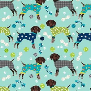 german shorthaired pointer dog pajamas fabric // dog pajamas fabric, dog pyjamas fabric, cute pointer dog, gsp fabric, gsp dog, -  mint and blue