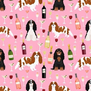 cavalier spaniel dog fabric // dog fabric, wine fabric, dogs fabric, cavalier king charles spaniel dog fabric - pink