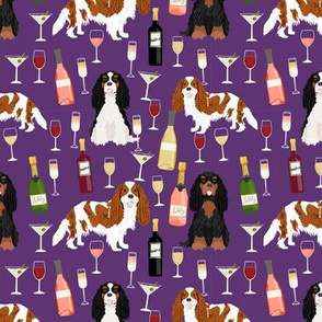 cavalier spaniel dog fabric // dog fabric, wine fabric, dogs fabric, cavalier king charles spaniel dog fabric - purple