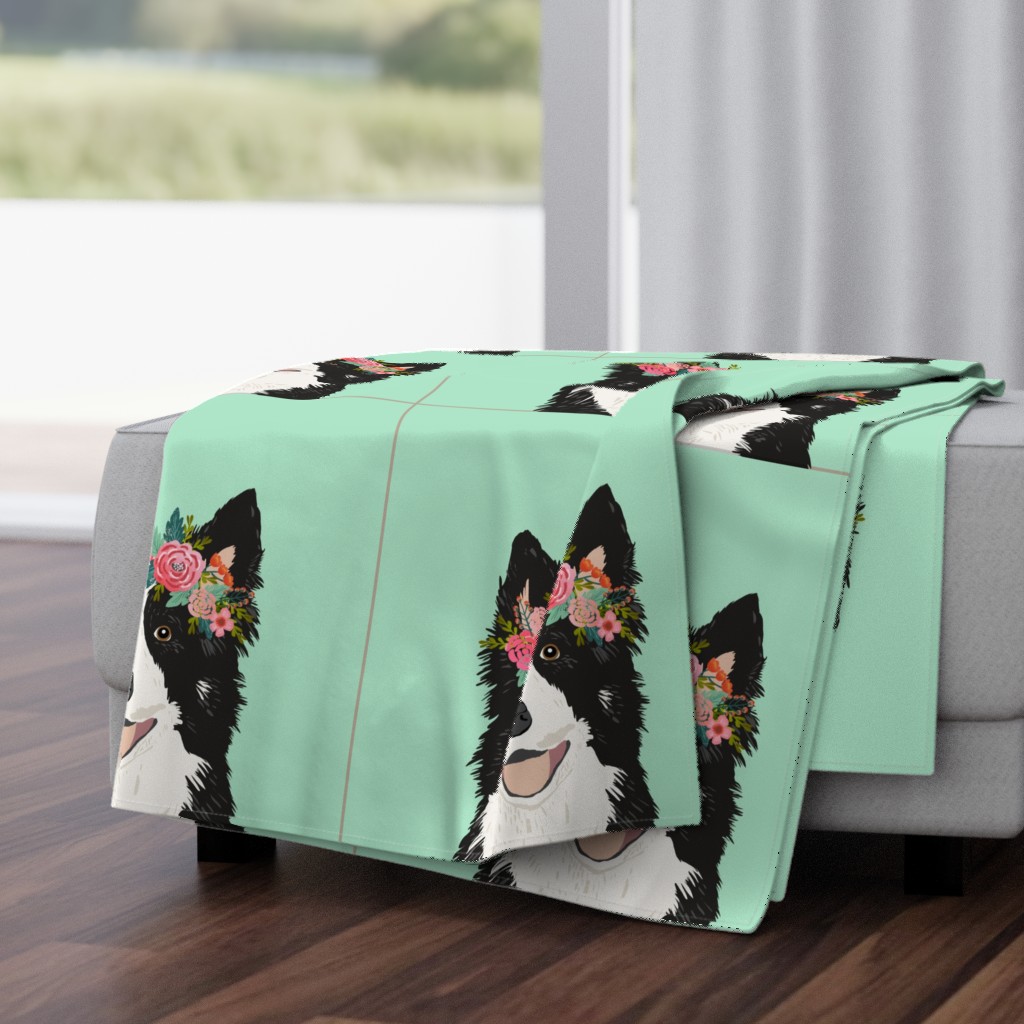 18" Border Collie Dog Pillow with cut lines - dog pillow panel, dog pillow, pillow cut and sew - floral