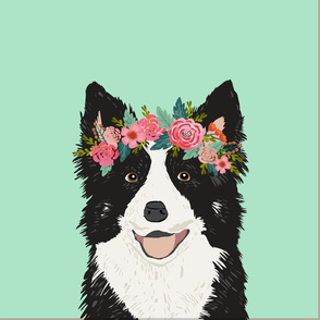 18" Border Collie Dog Pillow with cut lines - dog pillow panel, dog pillow, pillow cut and sew - floral