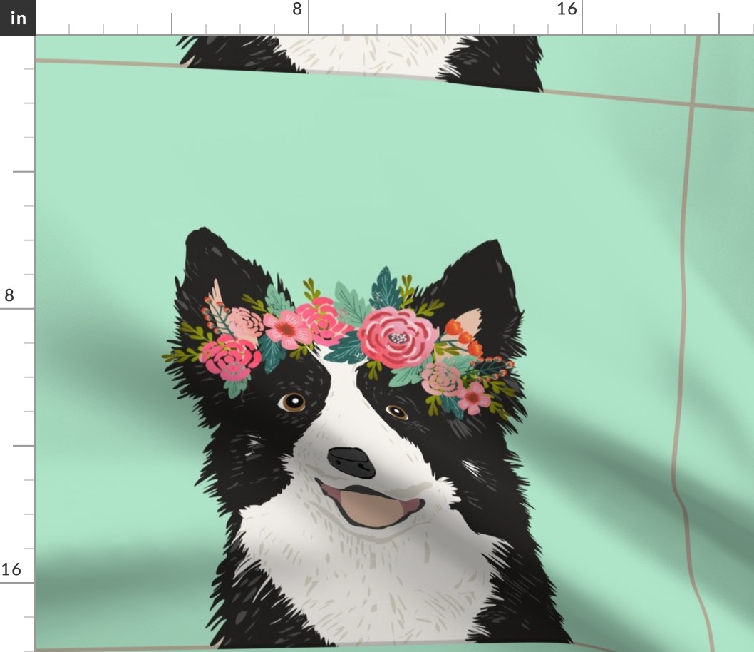 18" Border Collie Dog Pillow with cut lines - dog pillow panel, dog pillow, pillow cut and sew - floral