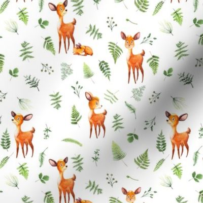 6" Woodland Animals Deer FABRIC - Fern Fabric- animals in forest fabric - deer fabric