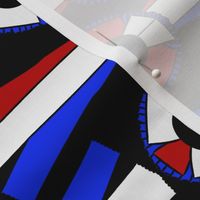 Horizontal Simple Rosettes in red white and blue on black