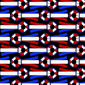 Horizontal Simple Rosettes in red white and blue on black