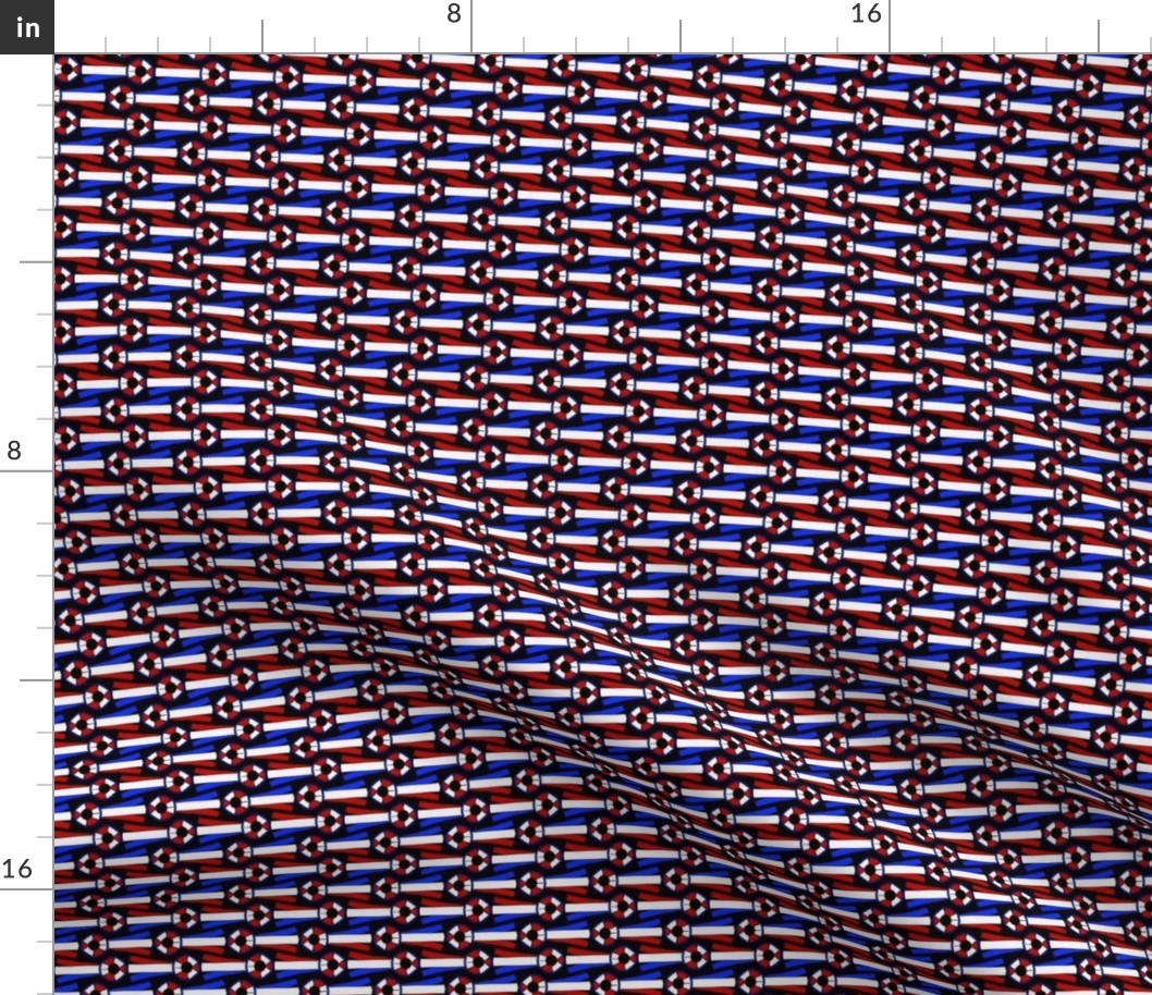 Horizontal tiny Simple Rosettes in red white and blue on black