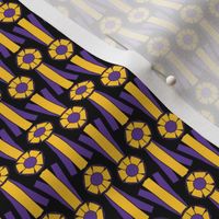 Tiny Simple Rosettes in purple and gold on black