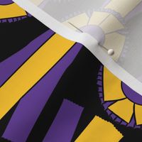 Horizontal Simple Rosettes in purple and gold on black