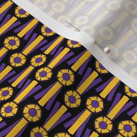 Horizontal tiny Simple Rosettes in purple and gold on black