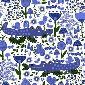 Scandi blue alligator / woodland creatures / white