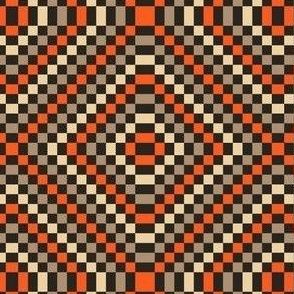 Checkerboard Print Checks Squares in Gold Orange Tan Beige and Black