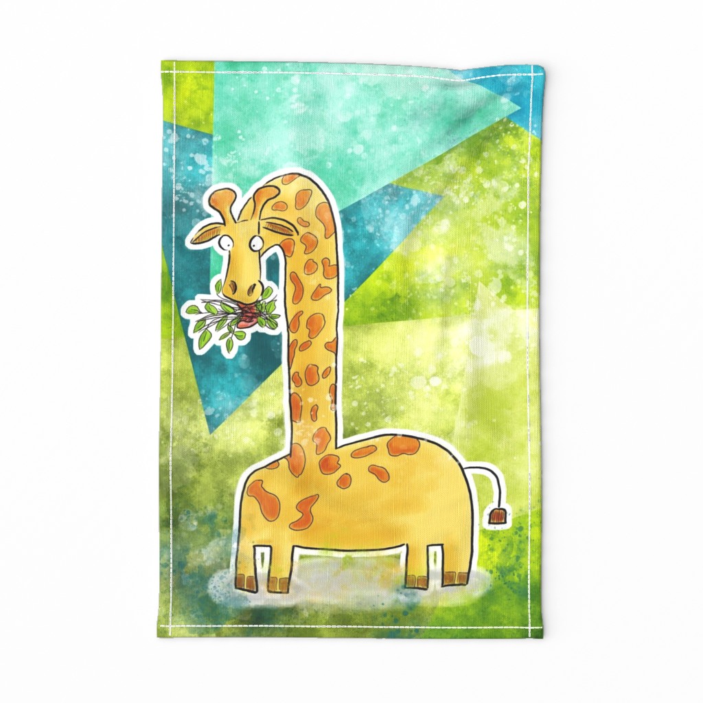 munching giraffe animal portrait tea towel