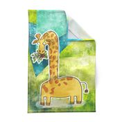 munching giraffe animal portrait tea towel