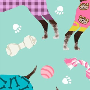LARGE - german shorthaired pointer dog pajamas fabric // dog pajamas fabric, dog pyjamas fabric, cute pointer dog, gsp fabric, gsp dog, -  pastel pinks