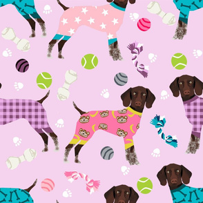 LARGE - german shorthaired pointer dog pajamas fabric // dog pajamas fabric, dog pyjamas fabric, cute pointer dog, gsp fabric, gsp dog, -  pastel pinks