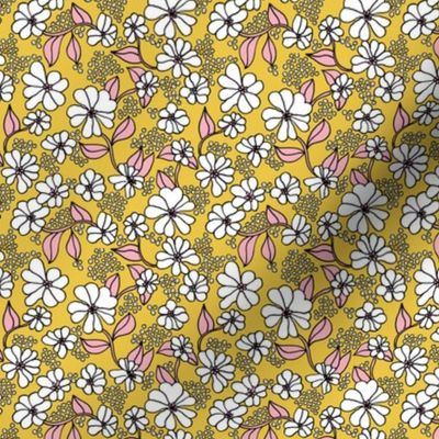 Retro flower blossom daisy love botanical garden branch ochre yellow pink SMALL