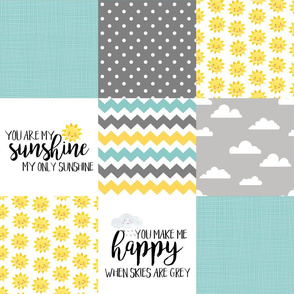 You are my sunshine//Yellow, Grey, Turquoise - Wholecloth Cheater Quilt