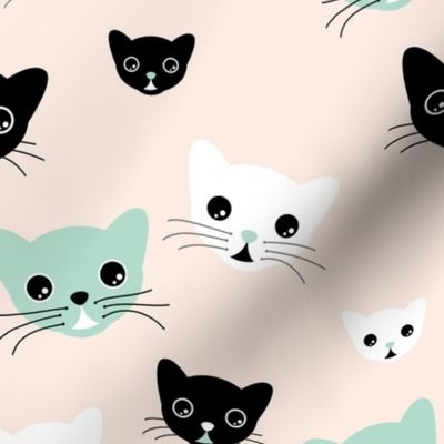 Hello little kitten sweet cat kawaii illustration design mint black white baby boy