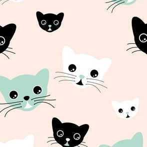 Hello little kitten sweet cat kawaii illustration design mint black white baby boy