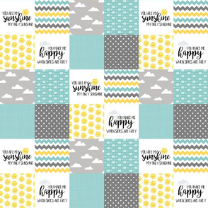 3 inch You are my sunshine//Yellow, Grey, Turquoise - Wholecloth Cheater Quilt