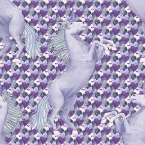 unicorns on Purple Hearts - pink