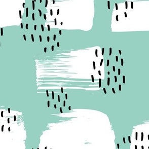 Minimal rain drops and inky brush spots  abstract dashes summer mint black and white JUMBO