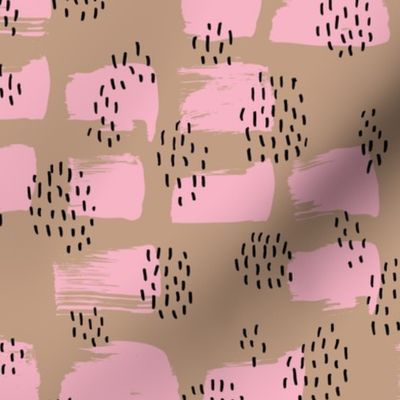 Minimal rain drops and inky brush spots  abstract dashes fall beige pink
