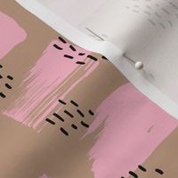 Minimal rain drops and inky brush spots  abstract dashes fall beige pink