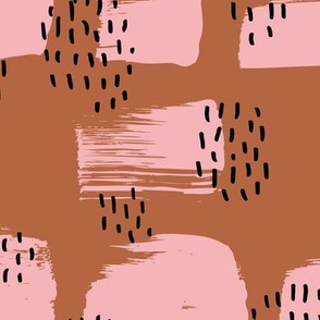 Minimal rain drops and inky brush spots  abstract dashes fall copper pink JUMBO